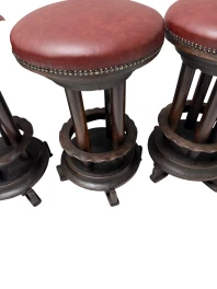 Six Art Deco Amsterdamse School Stools with Leather Tops, 1920s